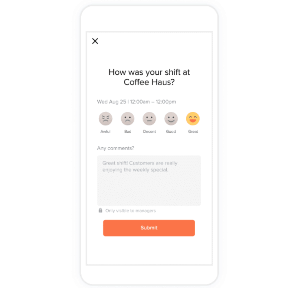 Screenshot of feedback step of restaurant software tool