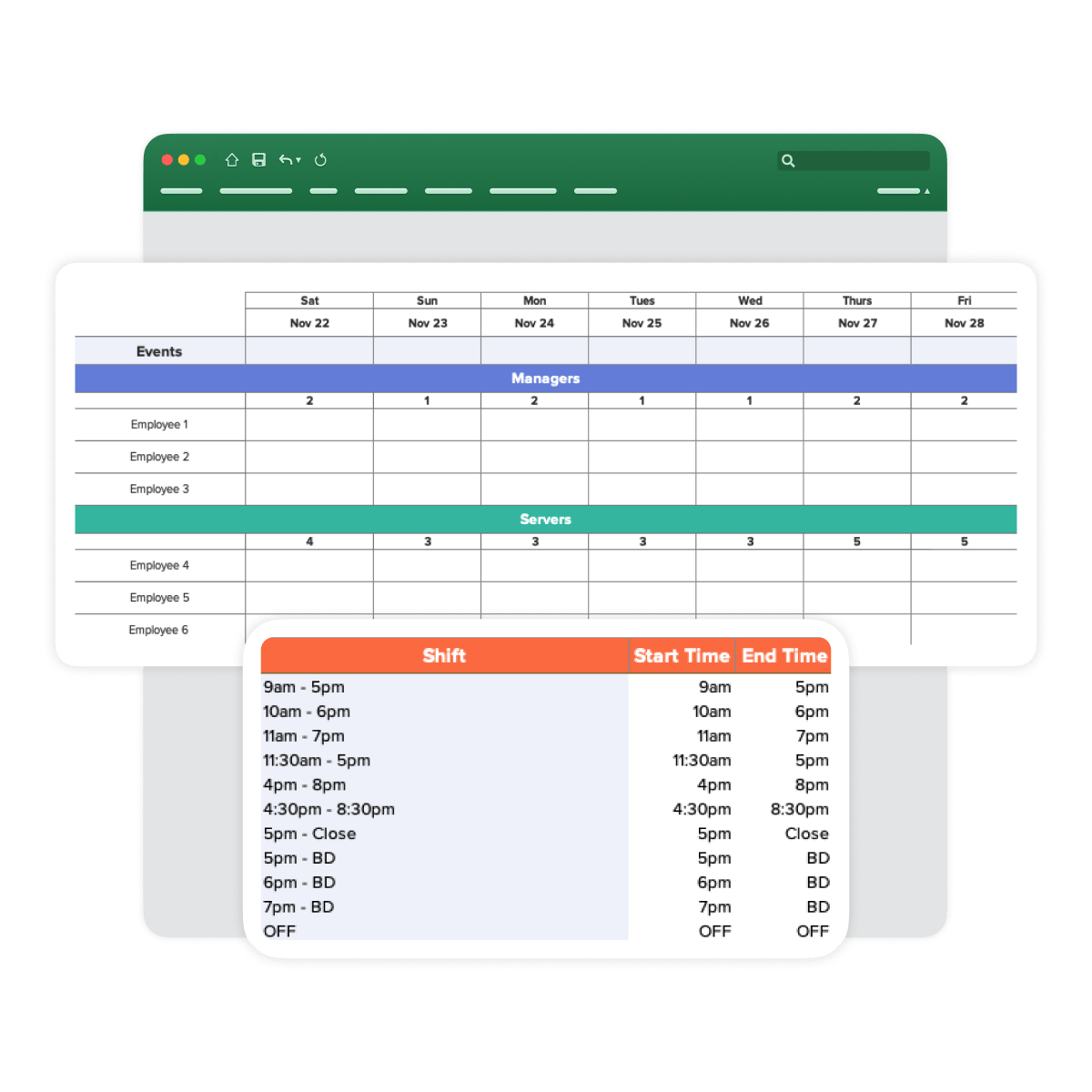 Example Restaurant Schedule Template Excel