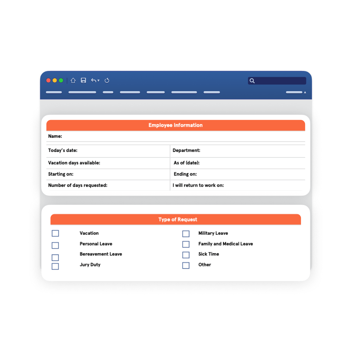 Example restaurant employee time off request template
