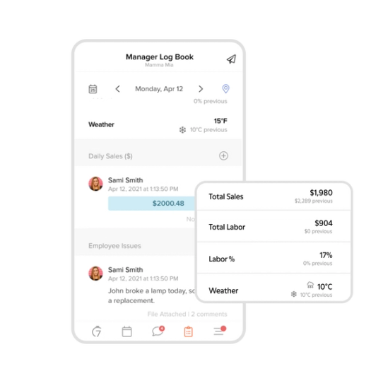 Manager log book mobile view.