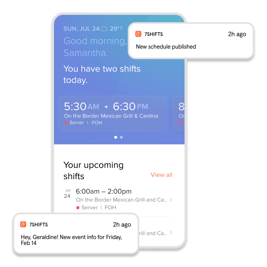 Mobile shift notifications and schedule view for employees.