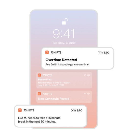 Overtime notifications on mobile phone for 7shifts.