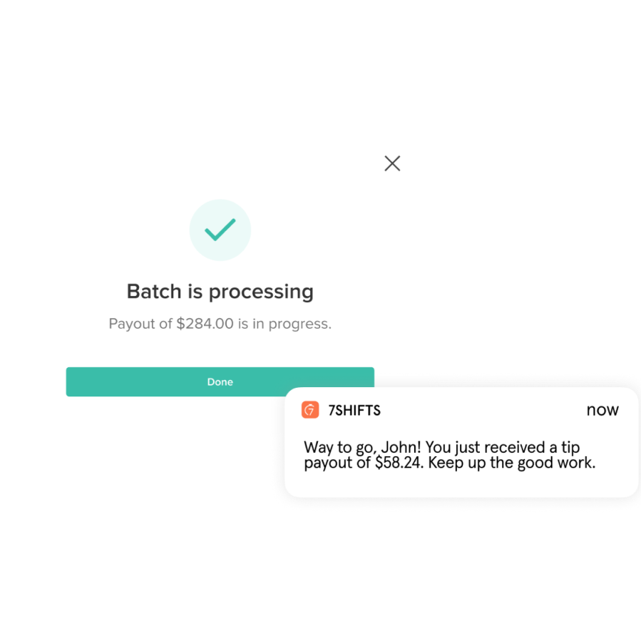 Image depicting how instant the tip payouts payment software system of 7shifts is.