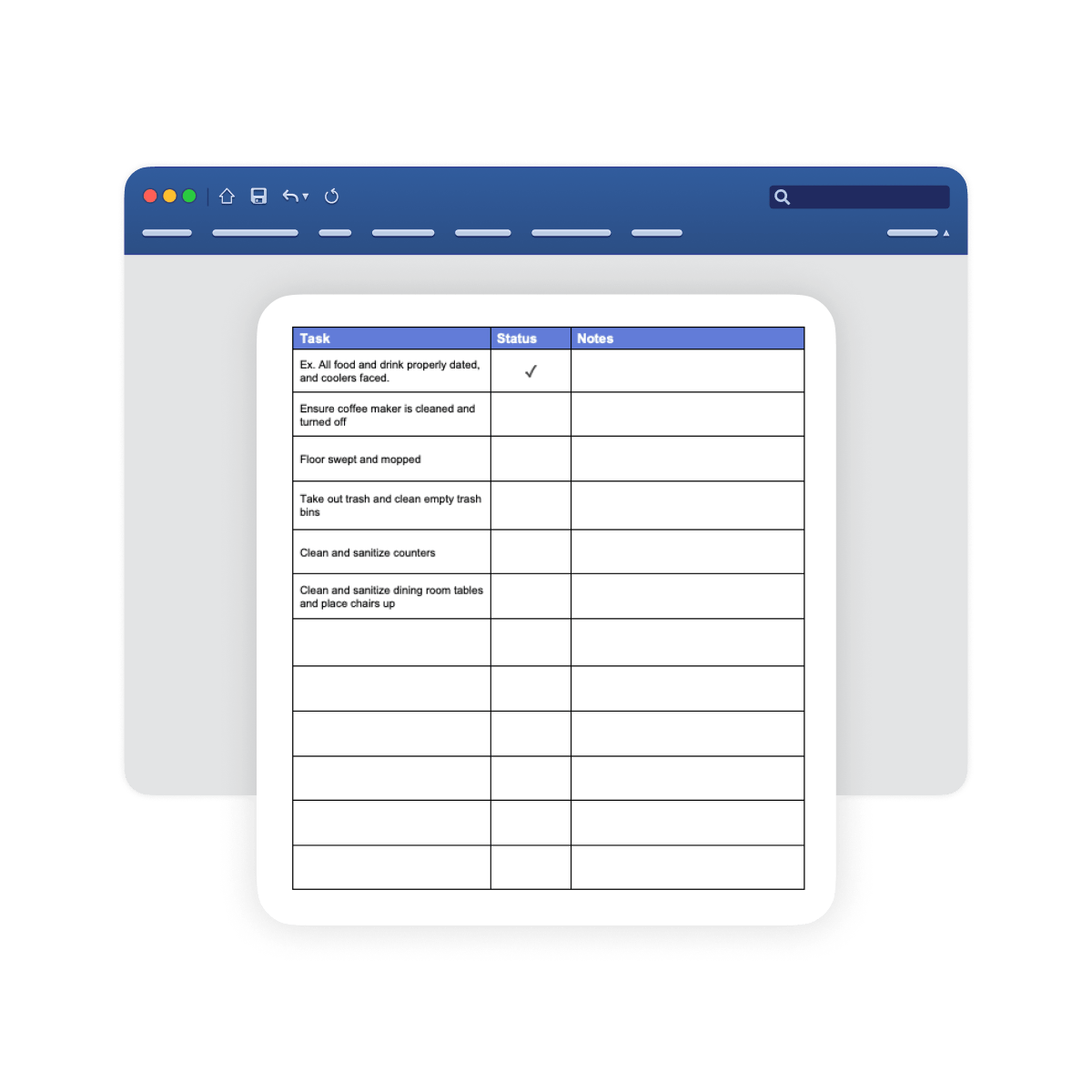 Example restaurant closing checklist template