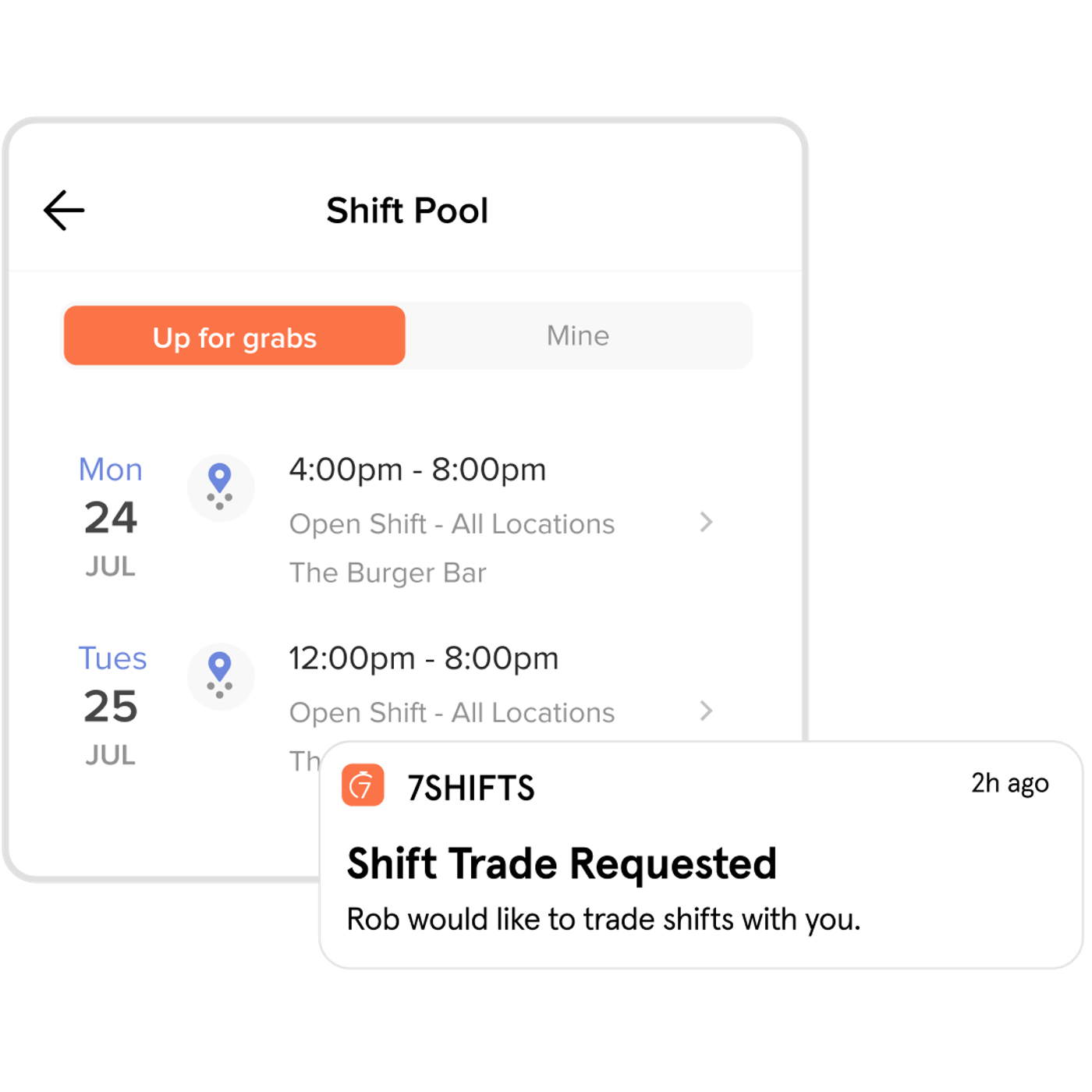 Shift pooling and shift trade request on mobile apps.