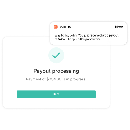 Image depicting how instant the tip payouts payment software system of 7shifts is.