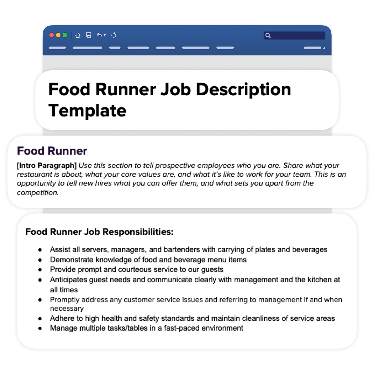 Example food runner job description template