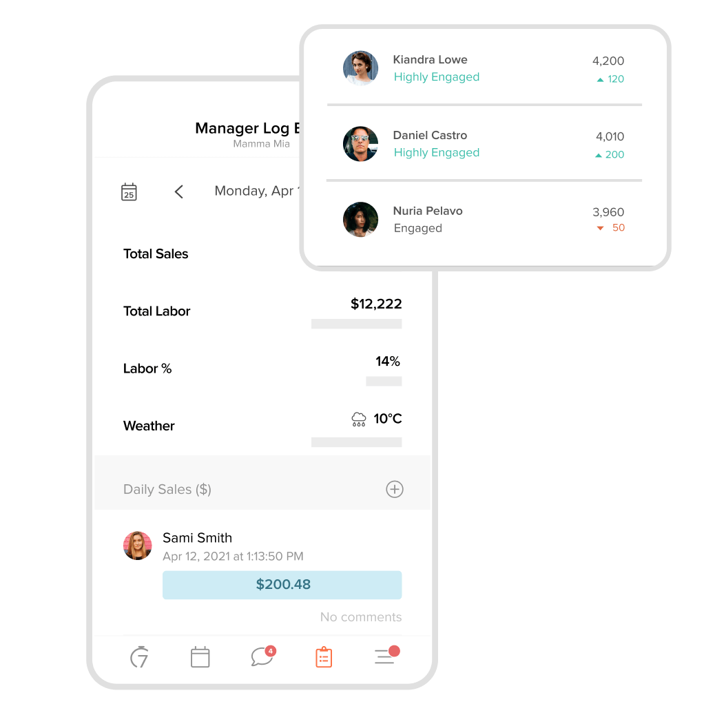 Shift feedback added into the manager log book on a mobile device.