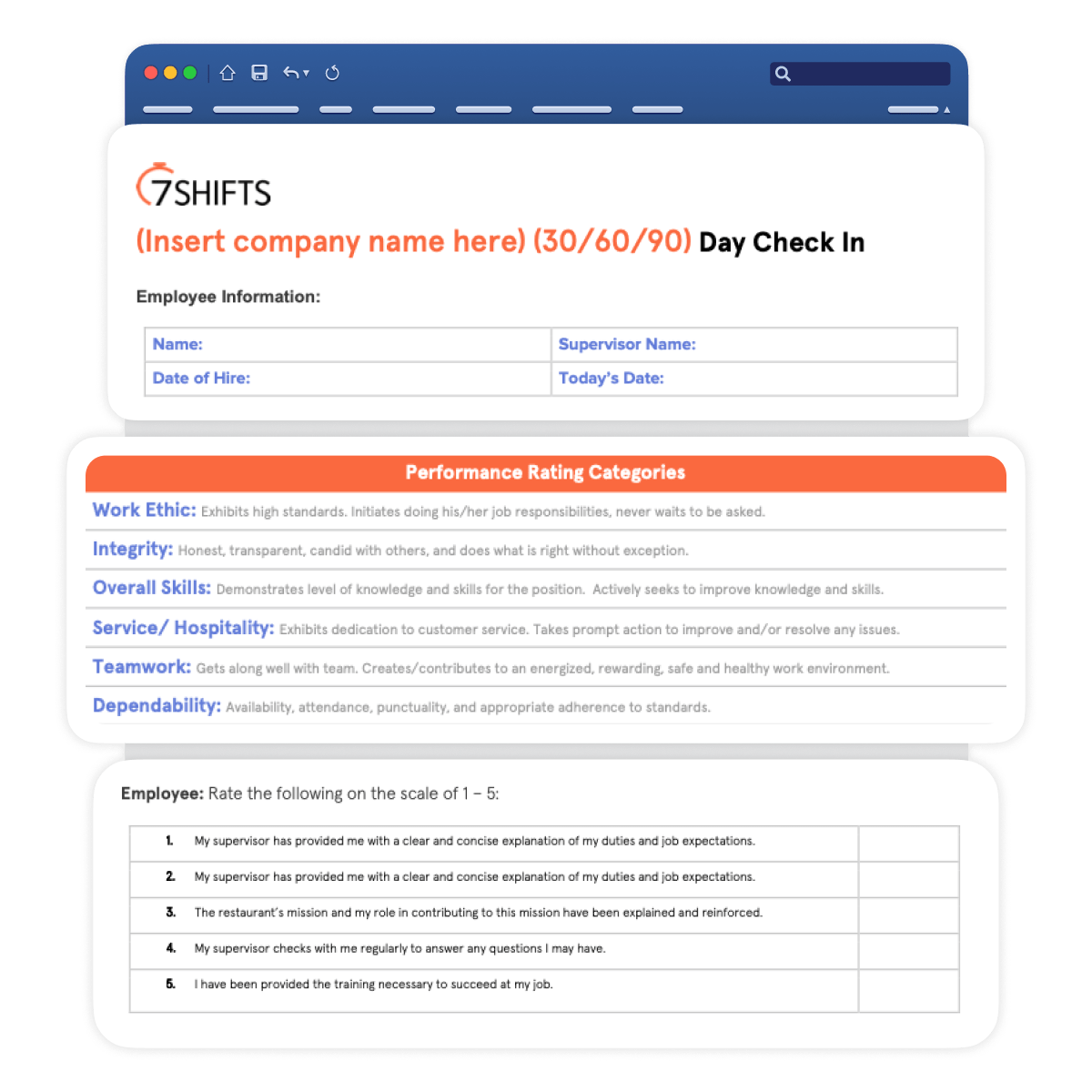 Example restaurant employee performance review template