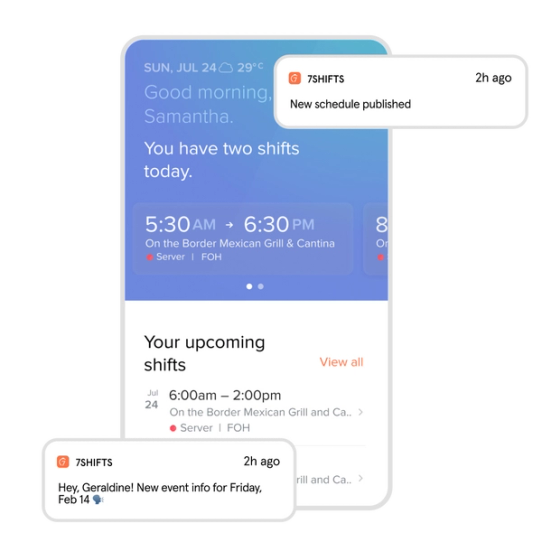 Restaurant shift notification from 7shifts