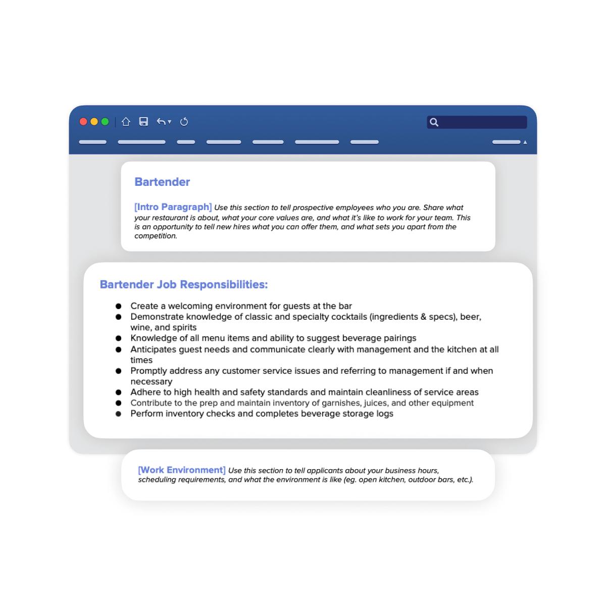 Example bartender job description template