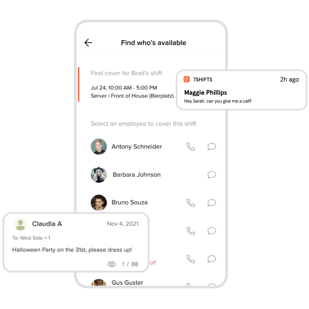 Find who's available with team communication tools on 7shifts.