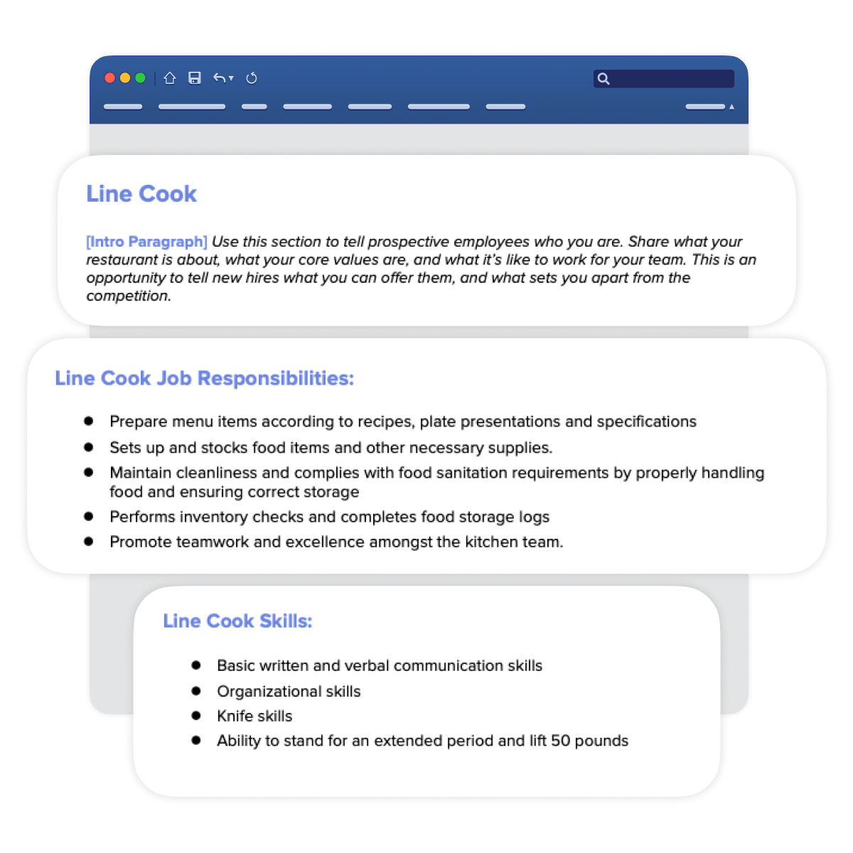 Example line cook job description template