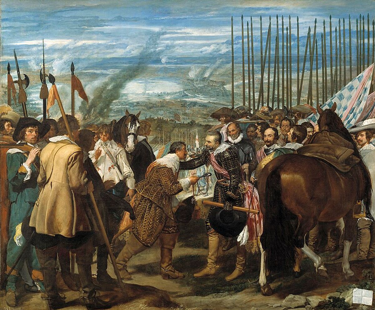 Diego Velazquez, Justinus van Nassau overhandigt de sleutel van Breda aan generaal Spinola (Origineel in museum Prado, Madrid. Bron: Wikimedia Commons. Publiek domein)