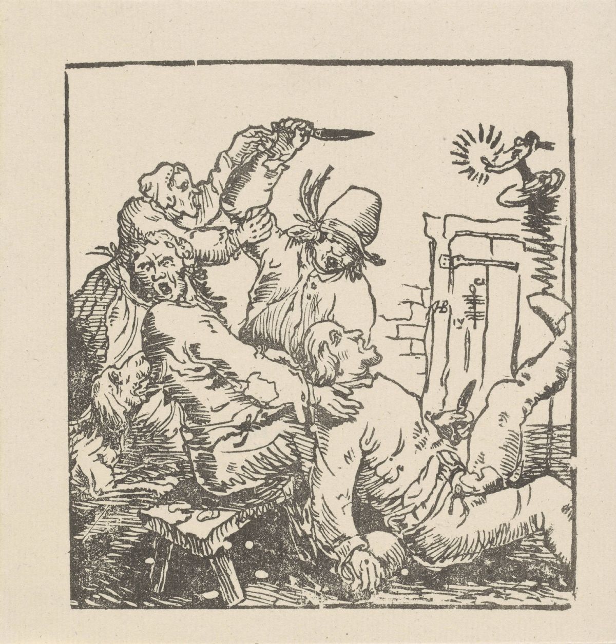 Een vechtpartij (bron: VH, 17e eeuw. Rijksmuseum nr. RP-P-OB-31.302)