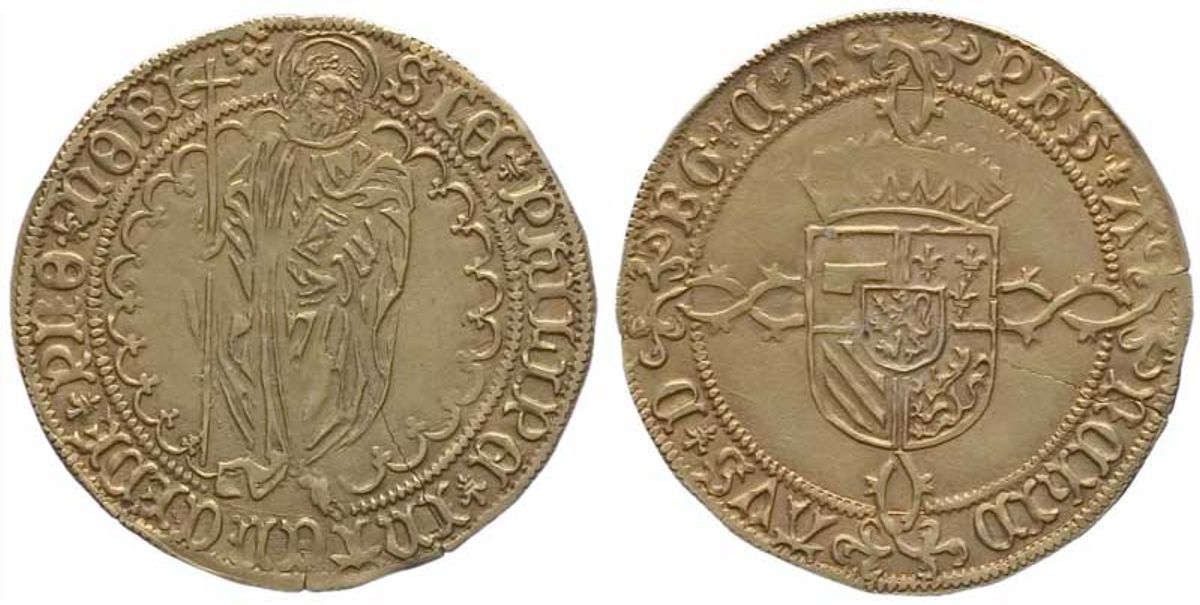 Een in Holland geslagen Philippusgulden, 1494-1506 (Bron: collectie Amsterdam Museum, KA 10758. Publiek domein)