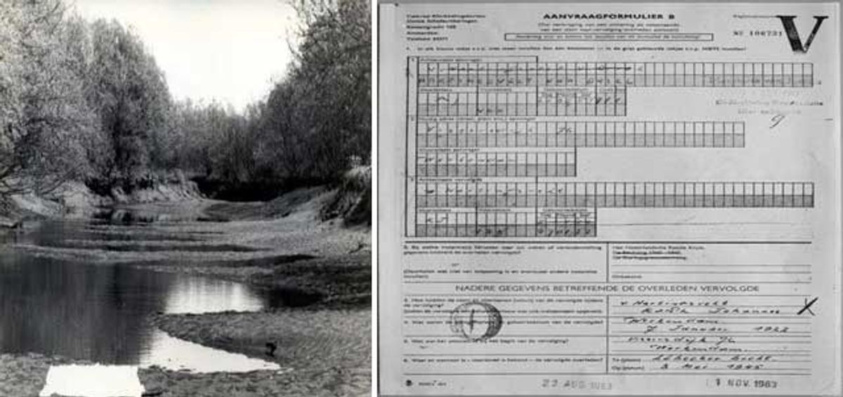 Kreek in de Biesbosch (l) en formulier, ingestuurd door mevr. Van Hartingsvelt-Van Driel d.d. 6-8-1963