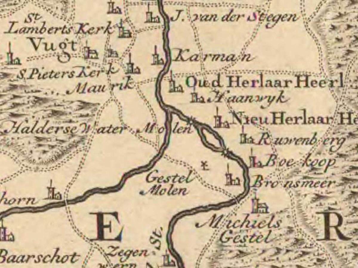 De molens op een kaart uit 1748 (bron: Riksarkivet, kaart nr. SE/KrA/0401/08/B/057; detail)