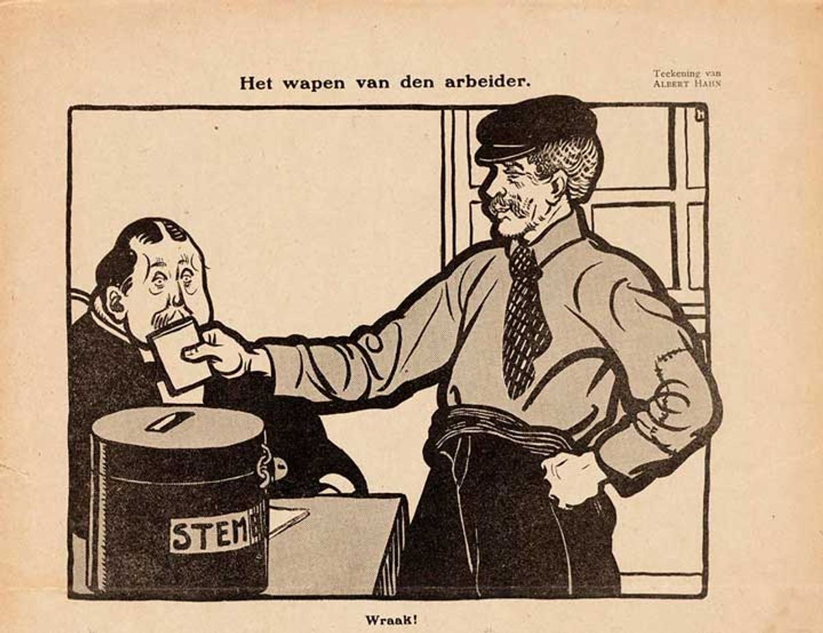 Spotprent van Albert Hahn uit 1911 over het algemeen kiesrecht