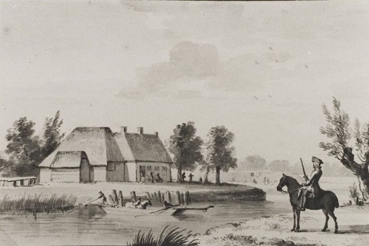 Het Zwartenbergse Veer. Prent van Andries Schoemaker