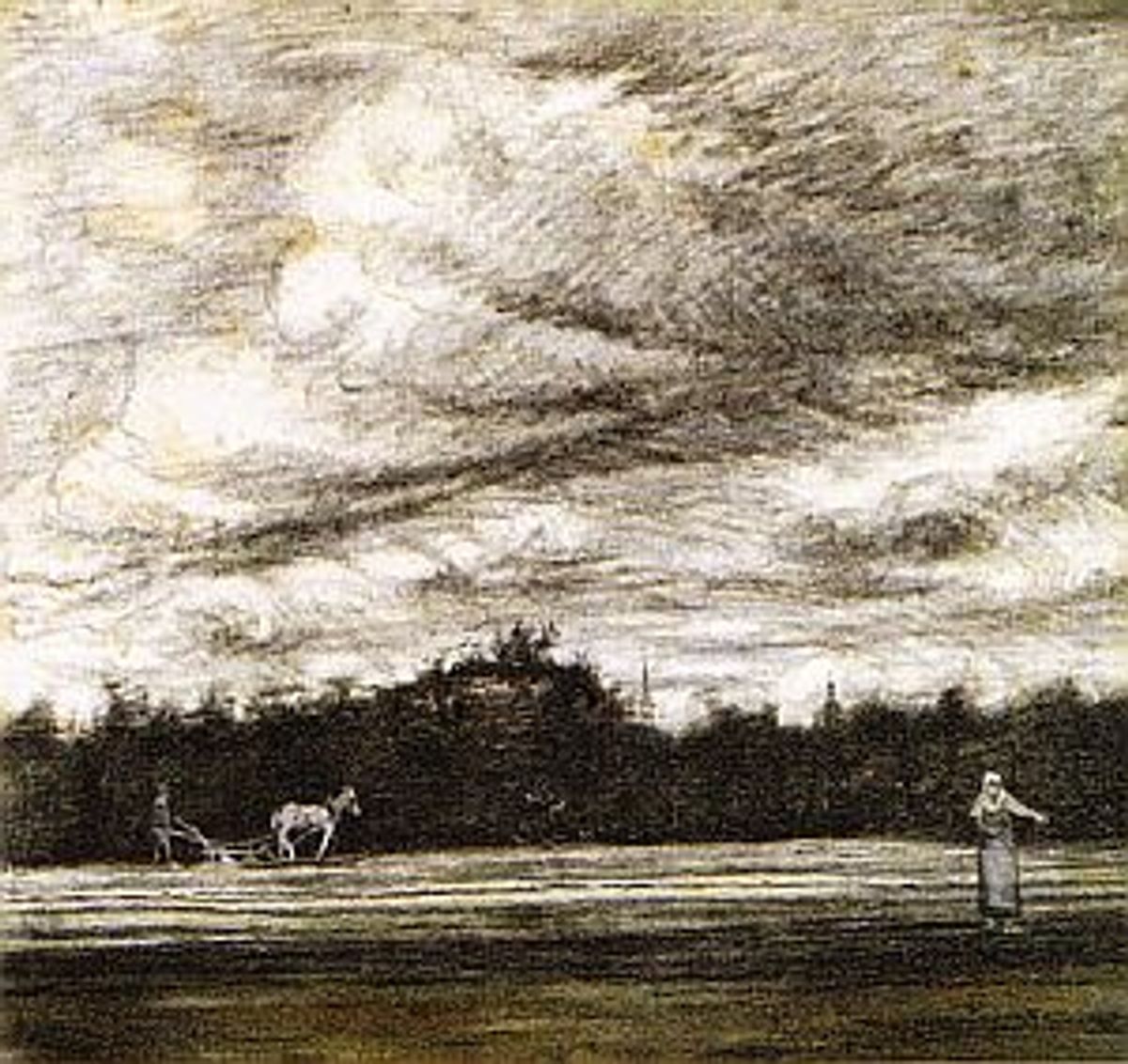 Akker bij opkomend onweer. tekening in 2003 geveild voor € 134.200,- aan een particulier.