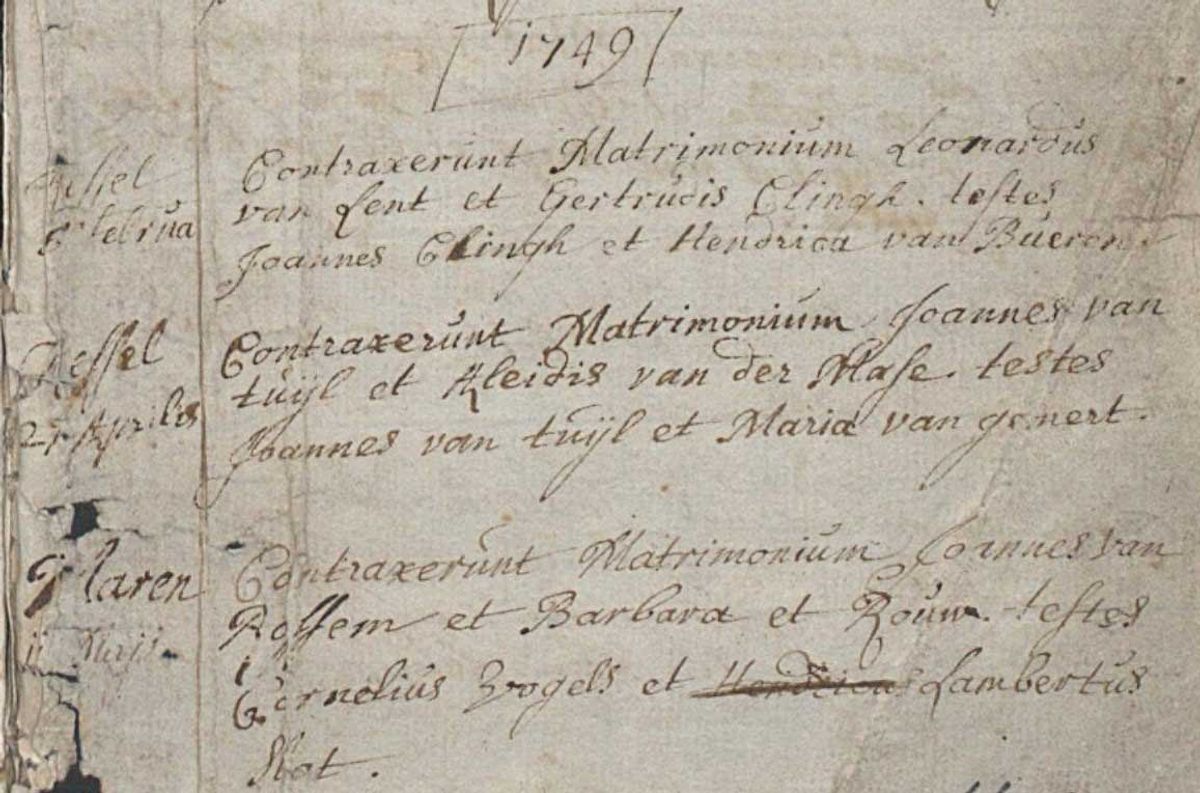 Afbeelding 9. Huwelijk van Joannes van Rossum en Barbara de Rouw in 1749
