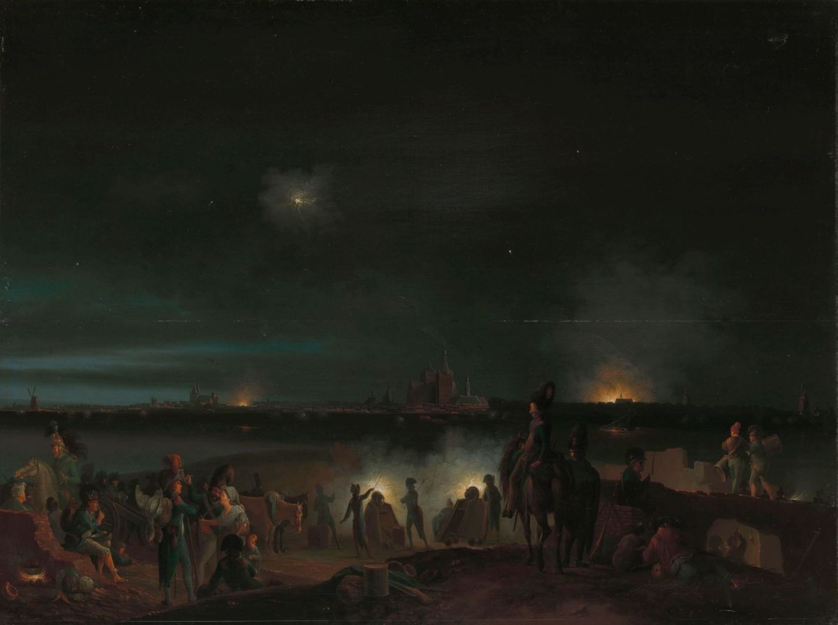 J.A. Knip, Bombardement van 's-Hertogenbosch door de Fransen tijdens het beleg van 1794, 1800 (bron: Rijksmuseum nr. SK-A-4220. Publiek domein)