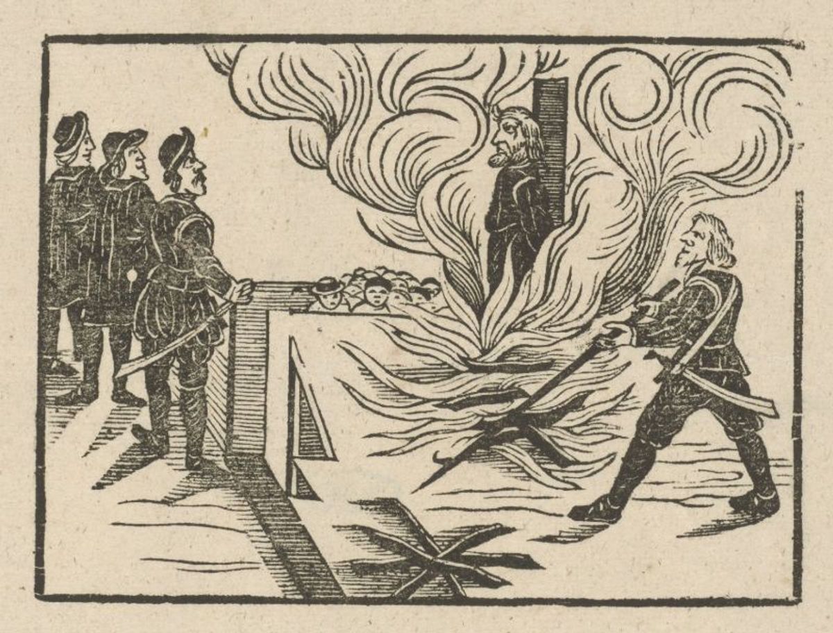 Cornelis van Zanten, Een 'sodomiet' op de brandstapel, 1730 (Bron: Rijksmuseum, object RP-P-1935-1047; publiek domein)