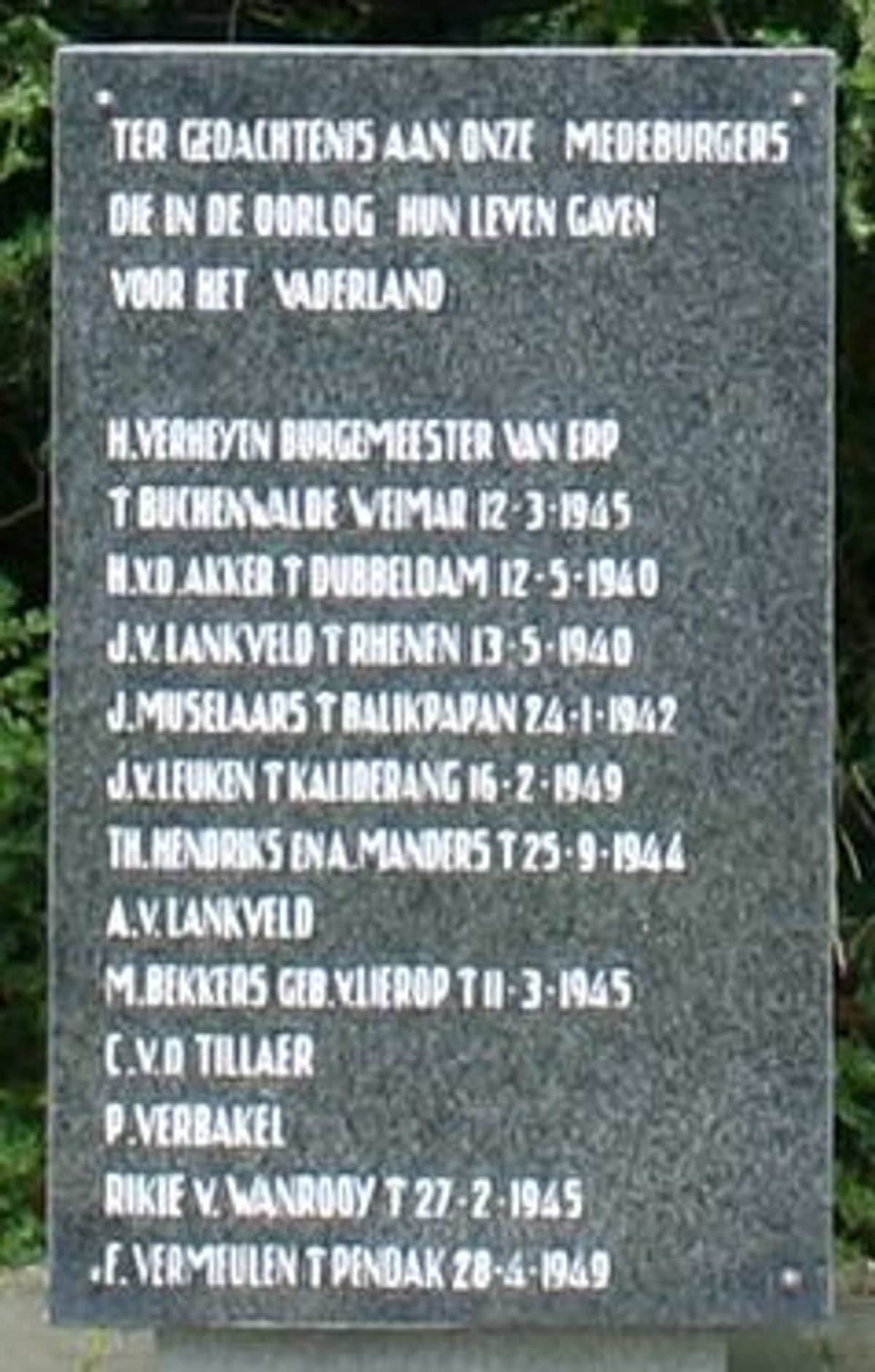 Het oorlogsmonument in Erp