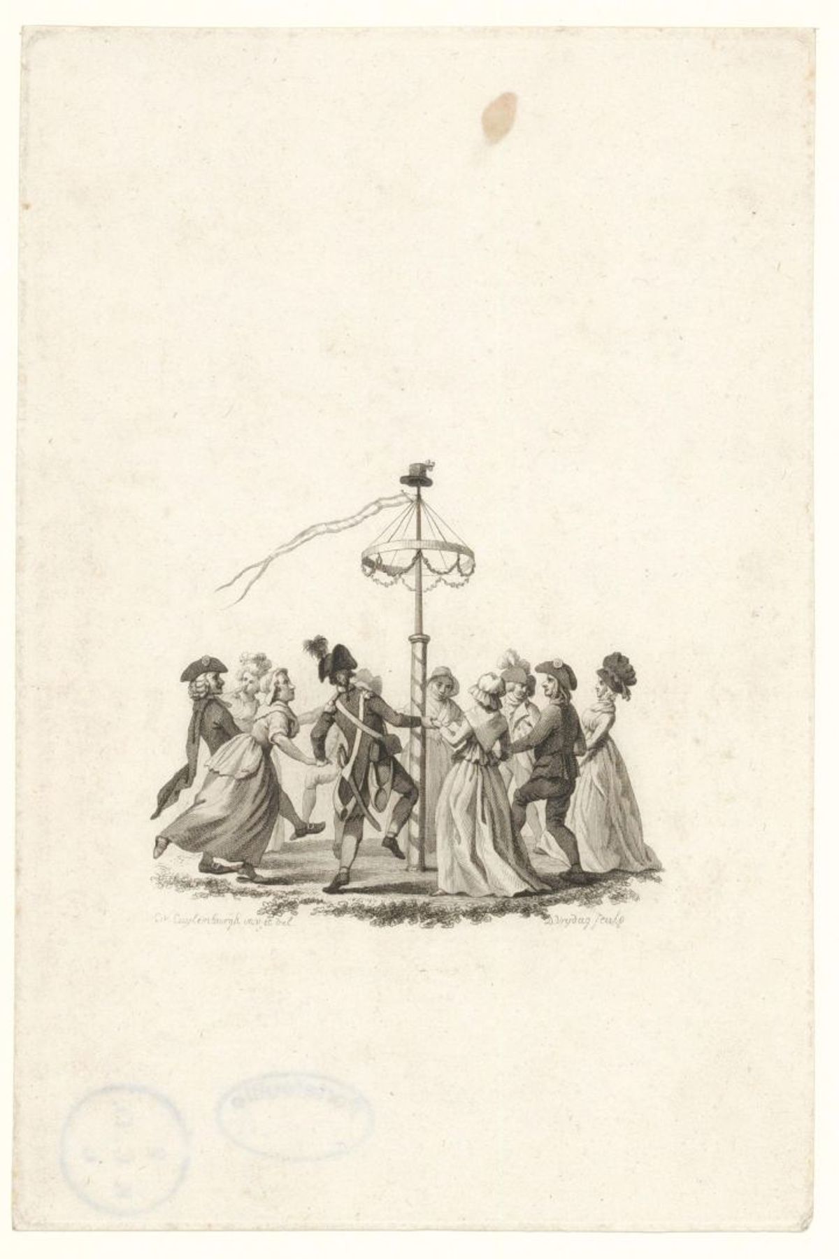 Daniël Vrijdag, Dansen om de vrijheidsboom, 1799 (Bron: Rijksmuseum nr. KOG-ZG-1-28-108)