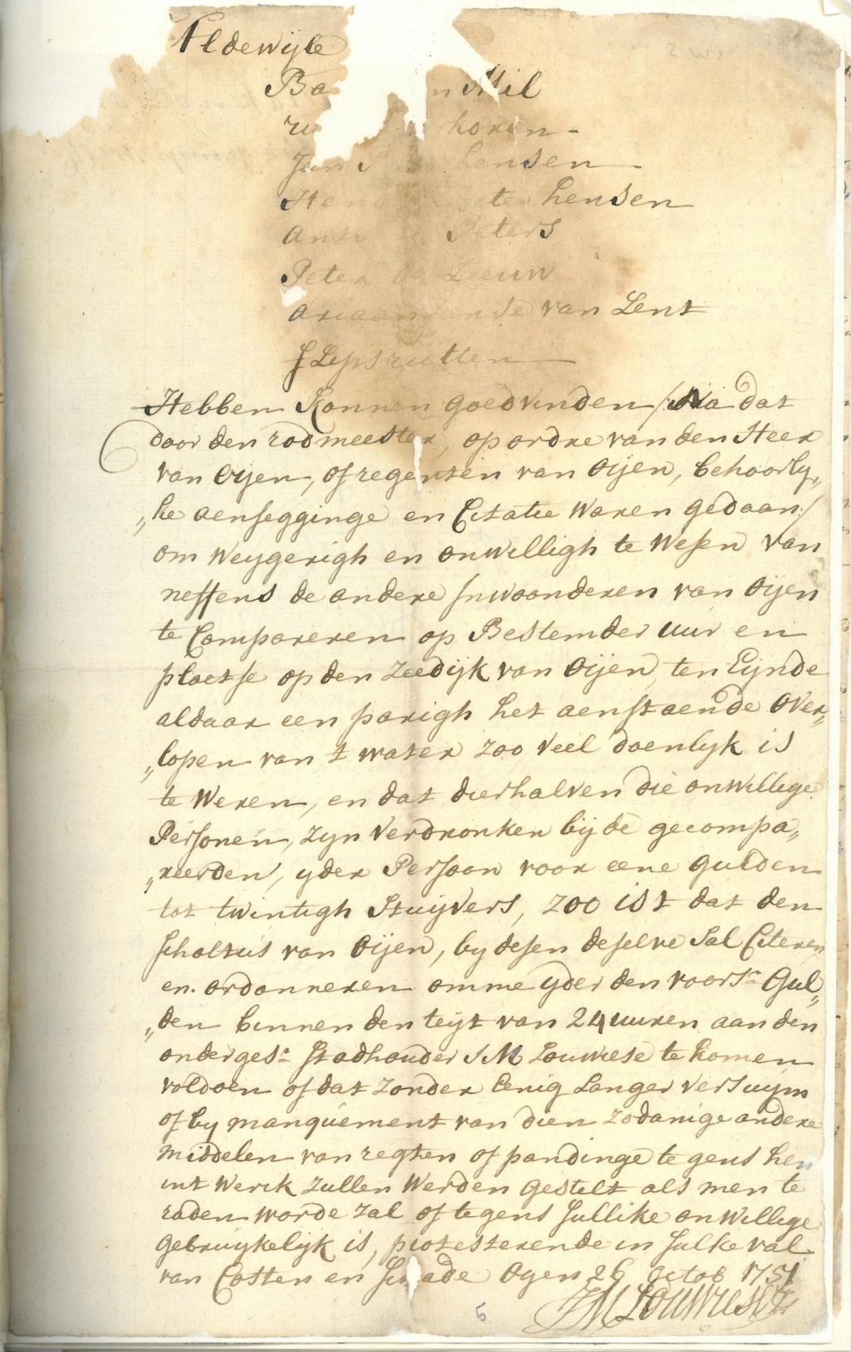 brief Oijen dijkbewaking