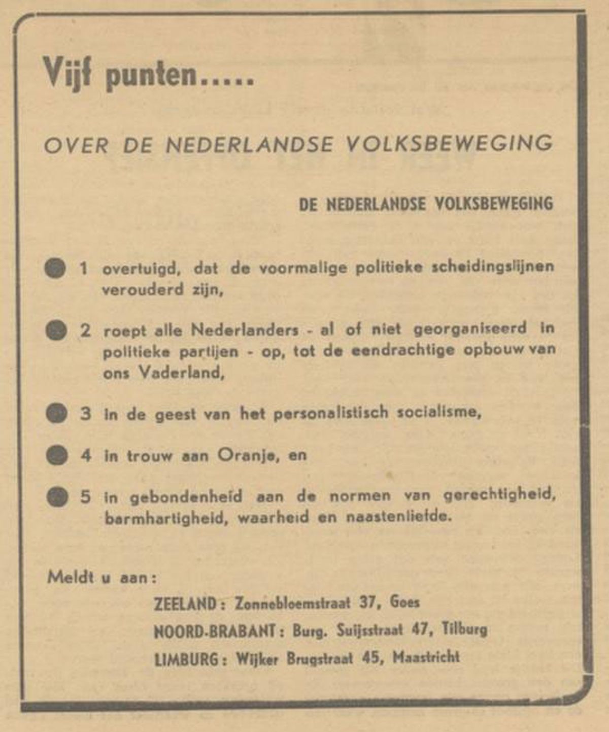 Advertentie van de NVB in VN/Je Maintiendrai/Christofoor, 28 juli 1945