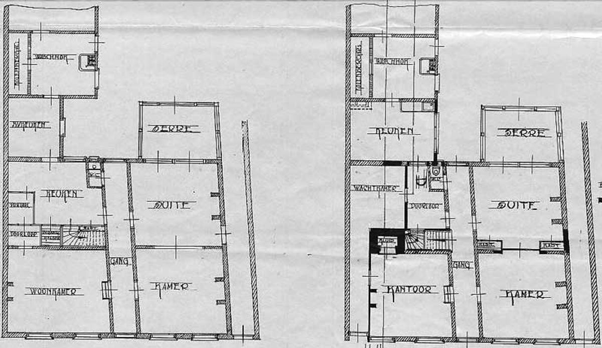 Links de oude indeling (tot 1929), rechts de indeling na de verbouwing