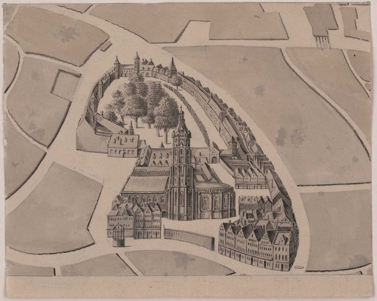 Schets Klooster Onze Lieve Vrouw te Middelburg, 1595. Bron: Zeeuws Archief, Zeeuws Genootschap, Zelandia Illustrata, deel II, nr 493