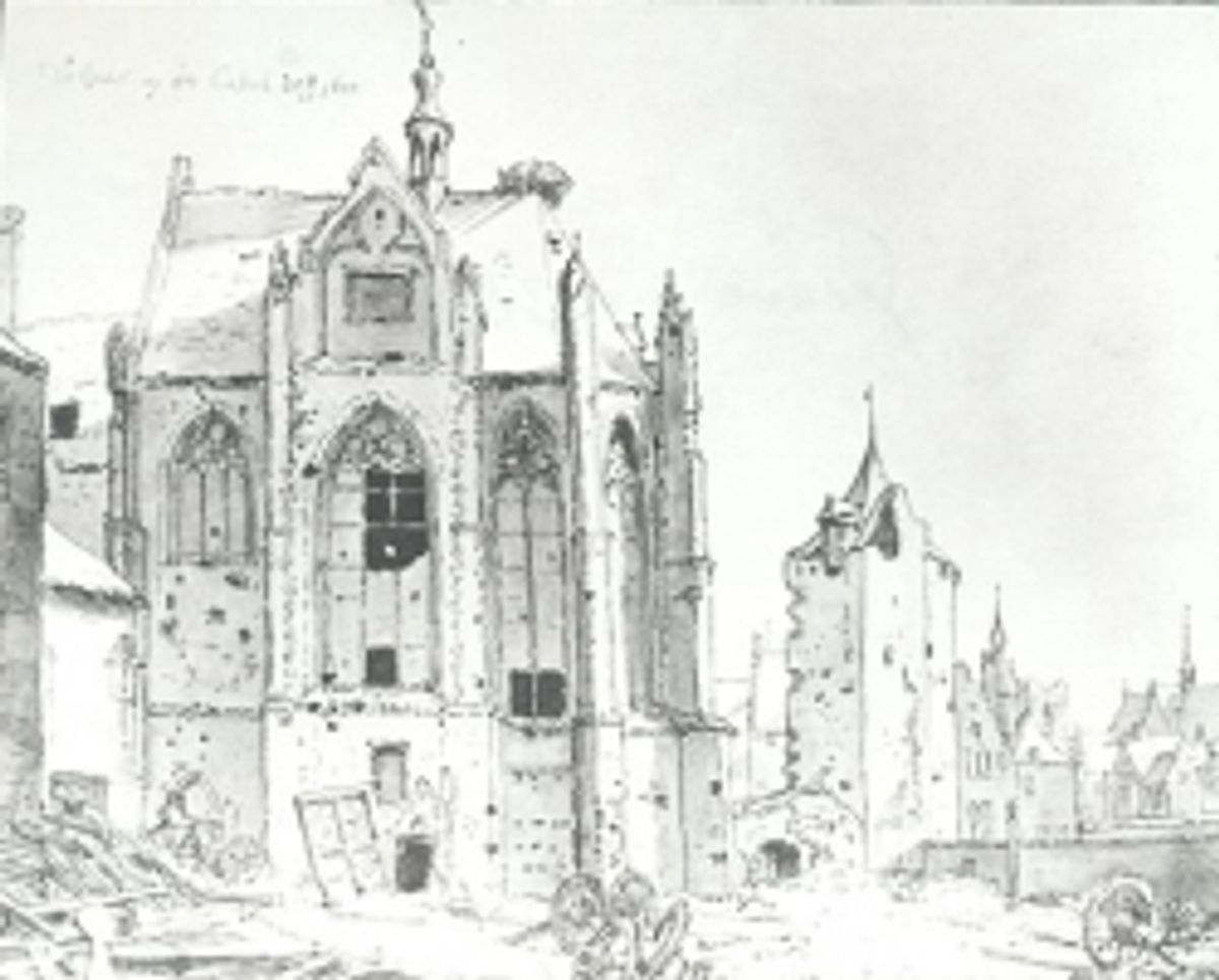 De verwoeste kapel van het kasteel in 1676