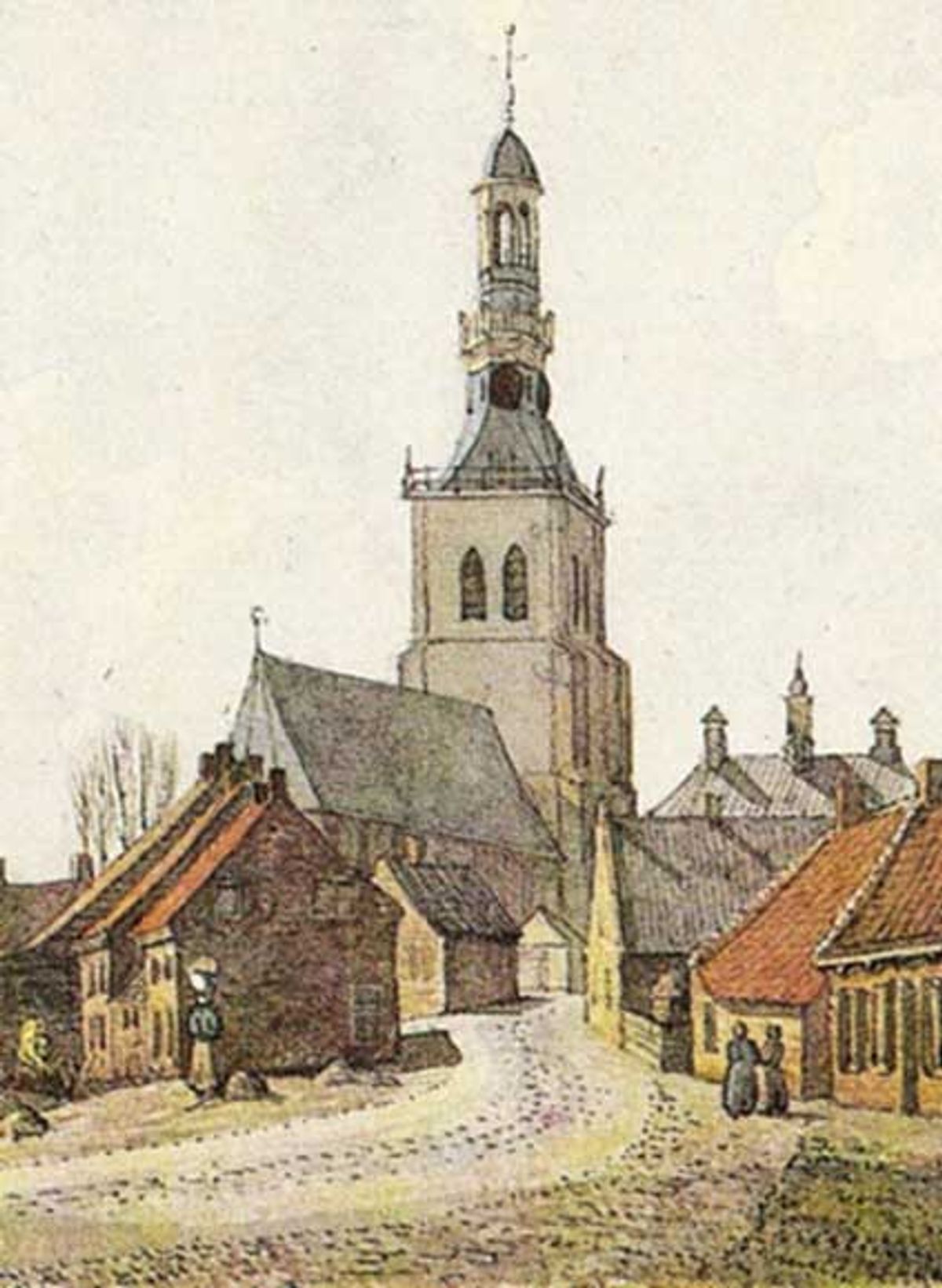Links het middelste pand in 1832 (detailtekening Gevers Endegeest)