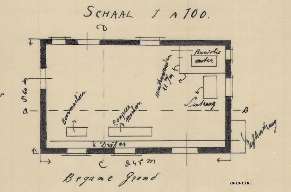 Plan voor het bouwen van een klompenwerkplaats, 1936