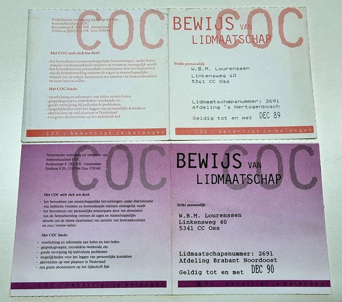 Bewijs lidmaatschap COC