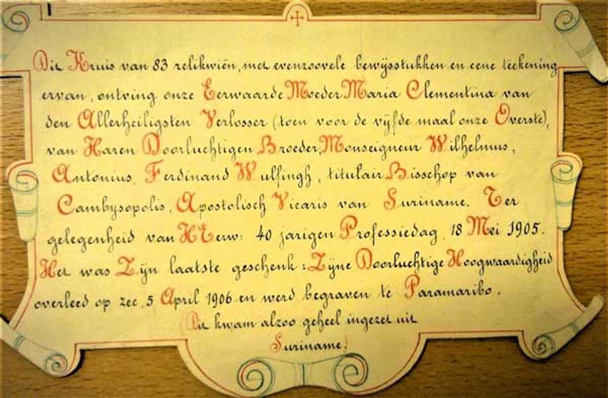 Beschrijving reliekengeschenk mgr. Wulfingh