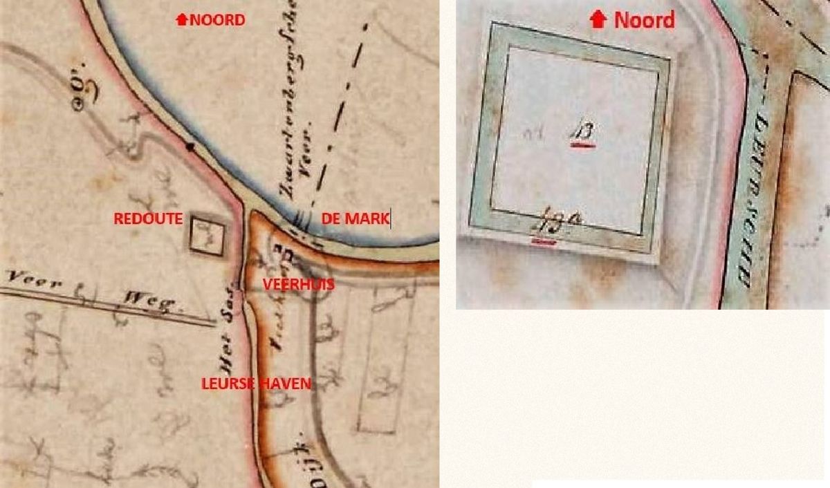 Detail-verzamelkaart Kadaster 1827 (l) en detail-minuutkaart Kadaster 1827 (r)