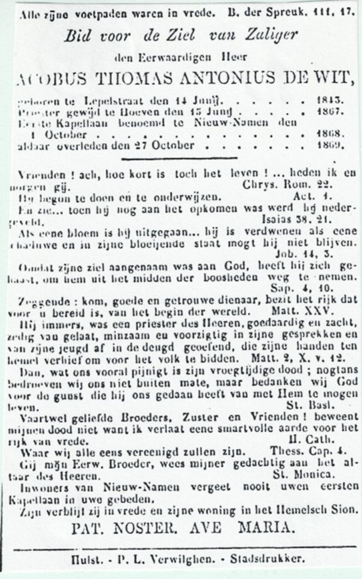 Bidprentje J.T.A. de Wit
