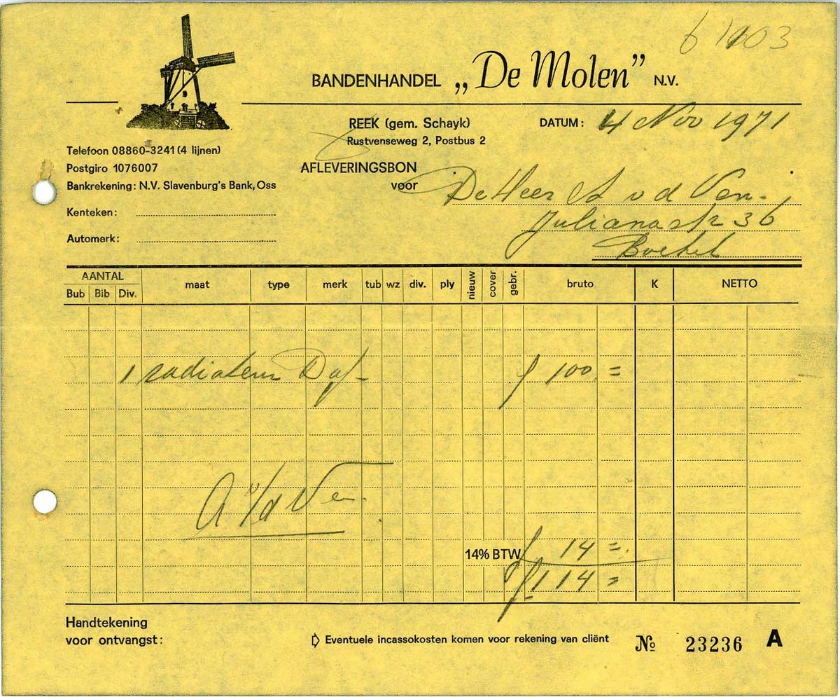 Afleveringsbon bij de factuur (inzending Gerard de Bie)