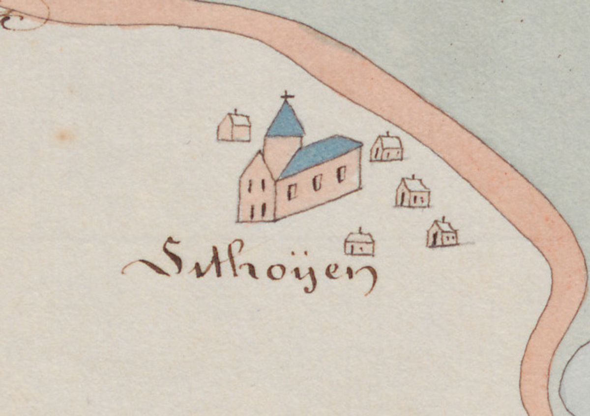 De kerk van Lithoijen; detail van een kaart uit 1728 (Bron: BHIC, nr. 343-007004)