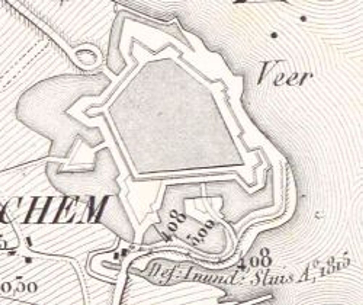 Plattegrond met inundatiesluis, 1815