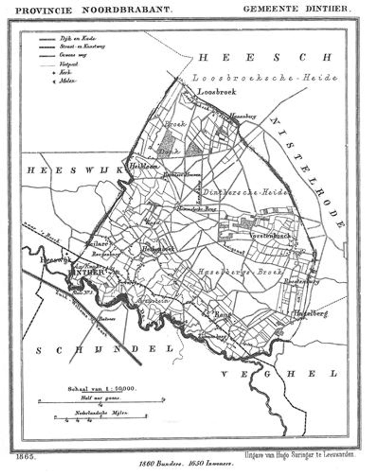 Dinther anno 1865 (J. Kuiper, Gemeenteatlas)