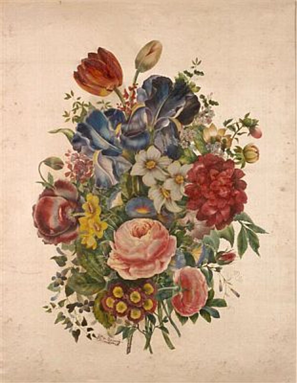 Bloemschildering op zijde door J.C. de Lannoy. Collectie Het Noordbrabants Museum