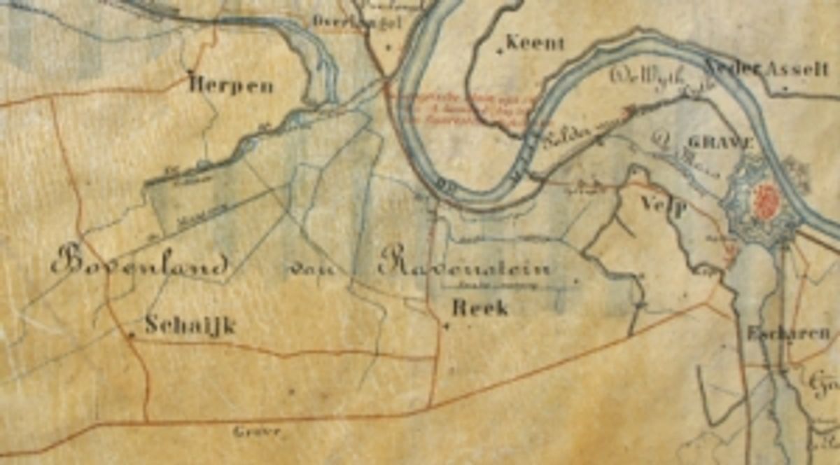 in blauw het overstromingsgebied van de Beerse Maas