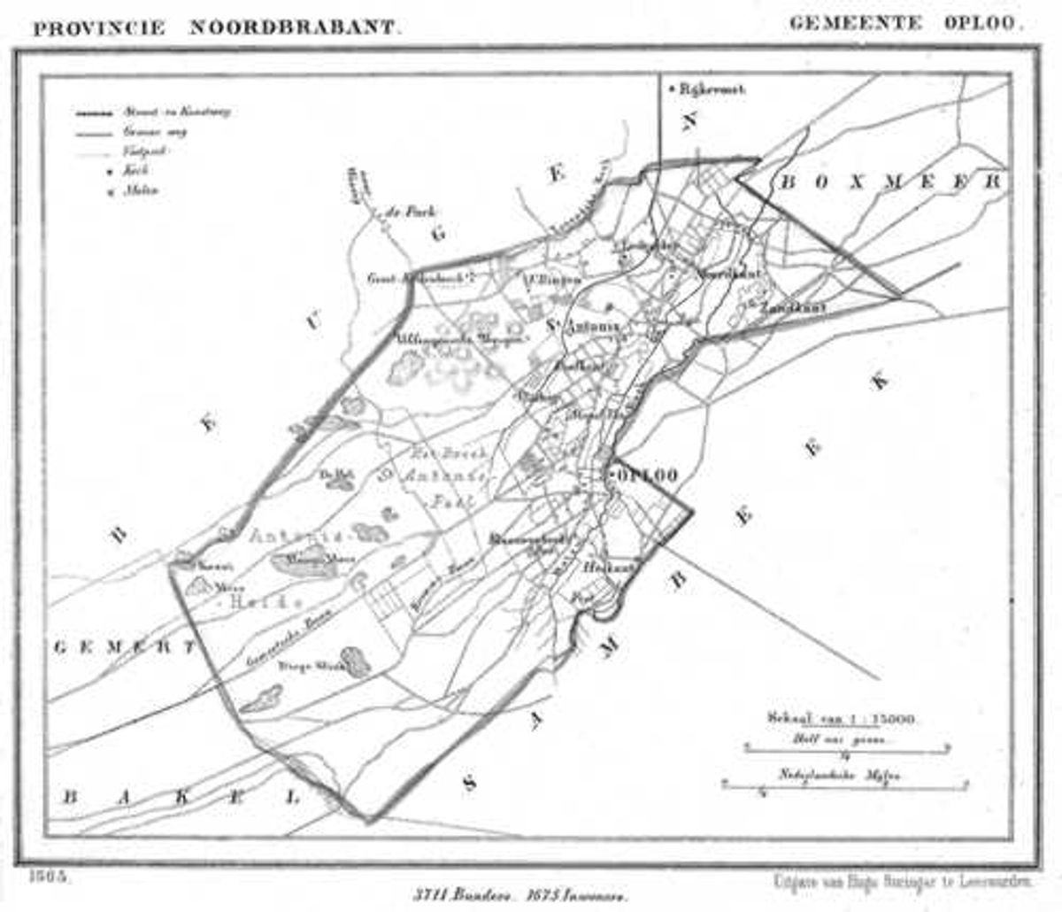 Oploo, St. Anthonis en Ledeacker in 1865 (J. Kuiper, gemeente-atlas van Noord-Barabant)