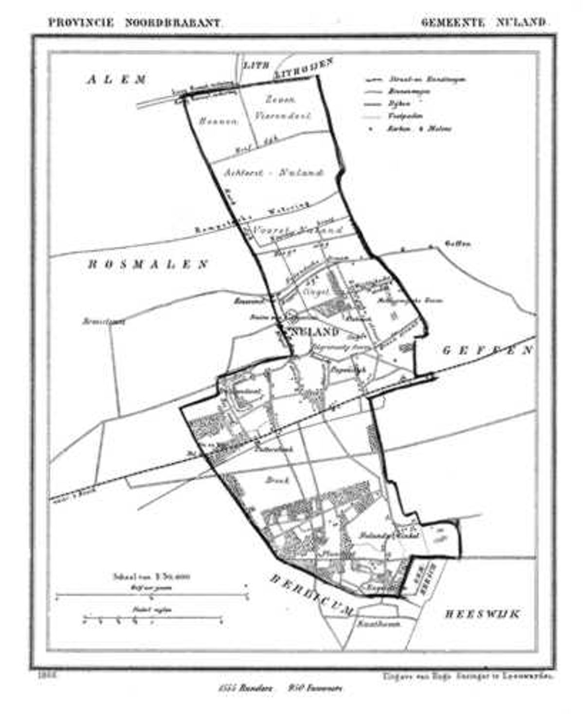 Nuland in 1866 (J. Kuiper, Gemeenteatlas Noord-Brabant)