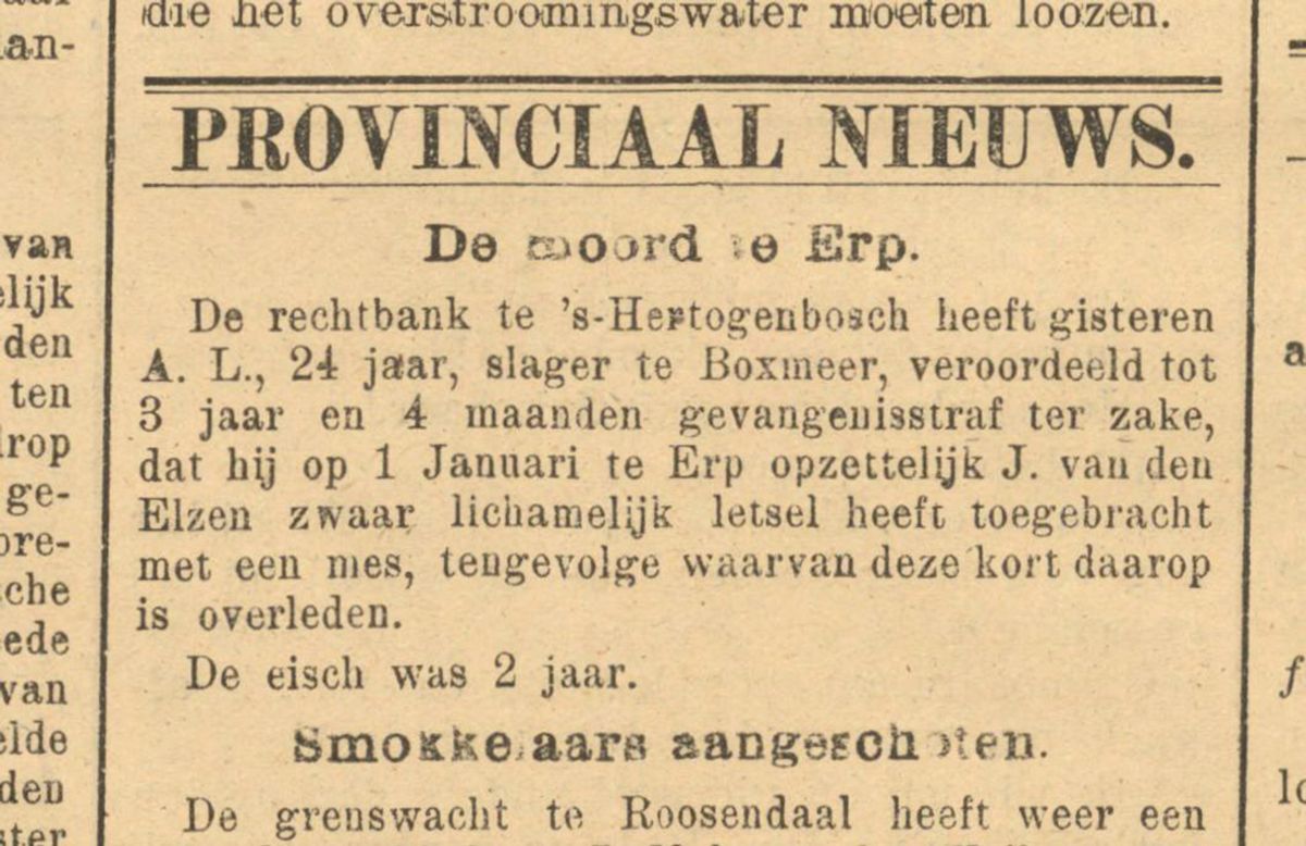 Bericht uit de Bredasche Courant van 12 mei 1916: de Boxmerenaar moet ruim drie jaar de cel in.